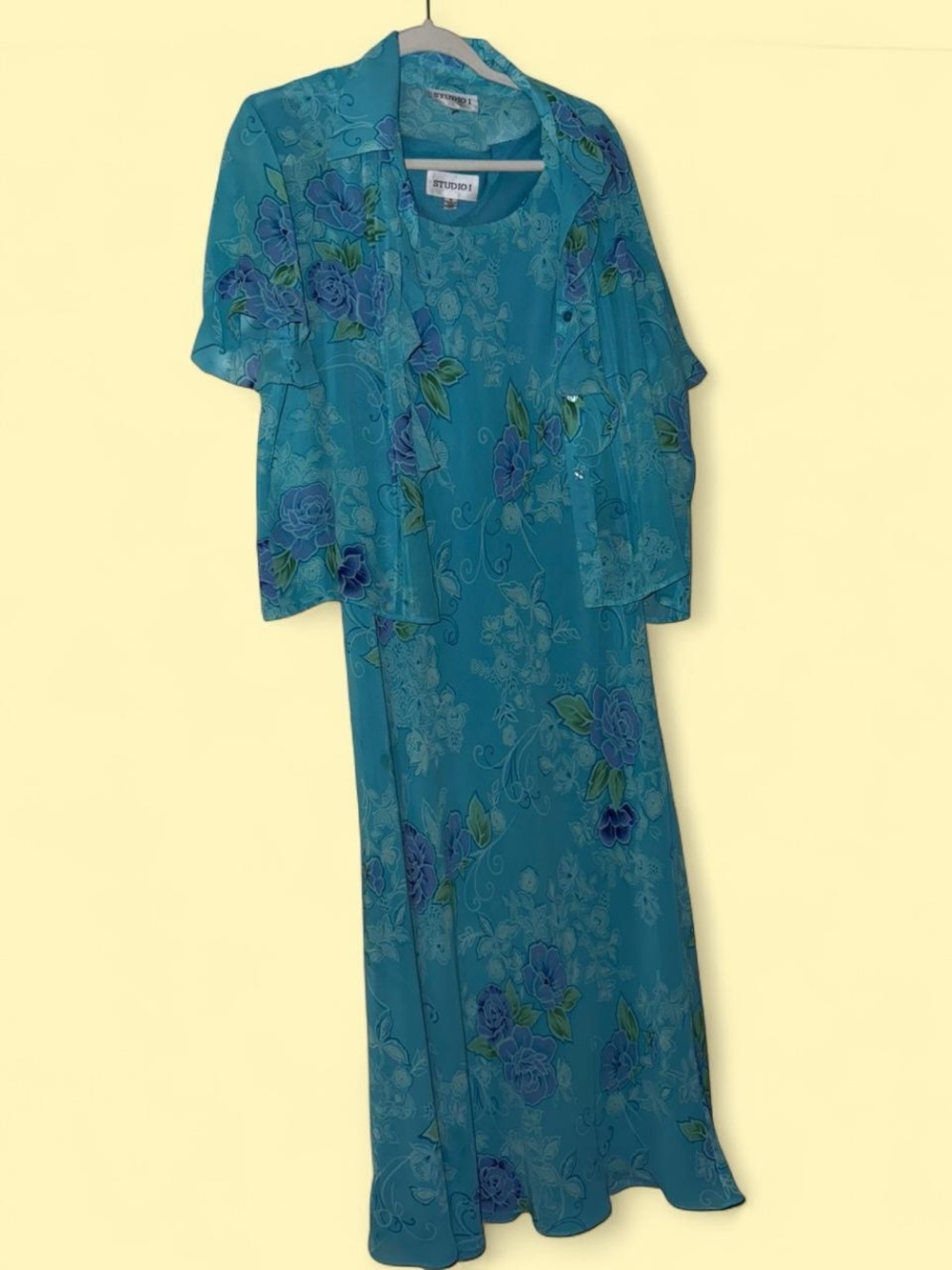 Y2K Studio I Teal Floral Maxi Dress with Matching Jacket